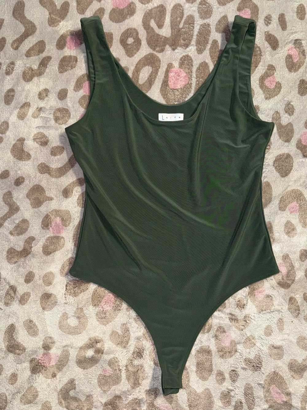 Leith Olive Green Scoop Neck Bodysuit